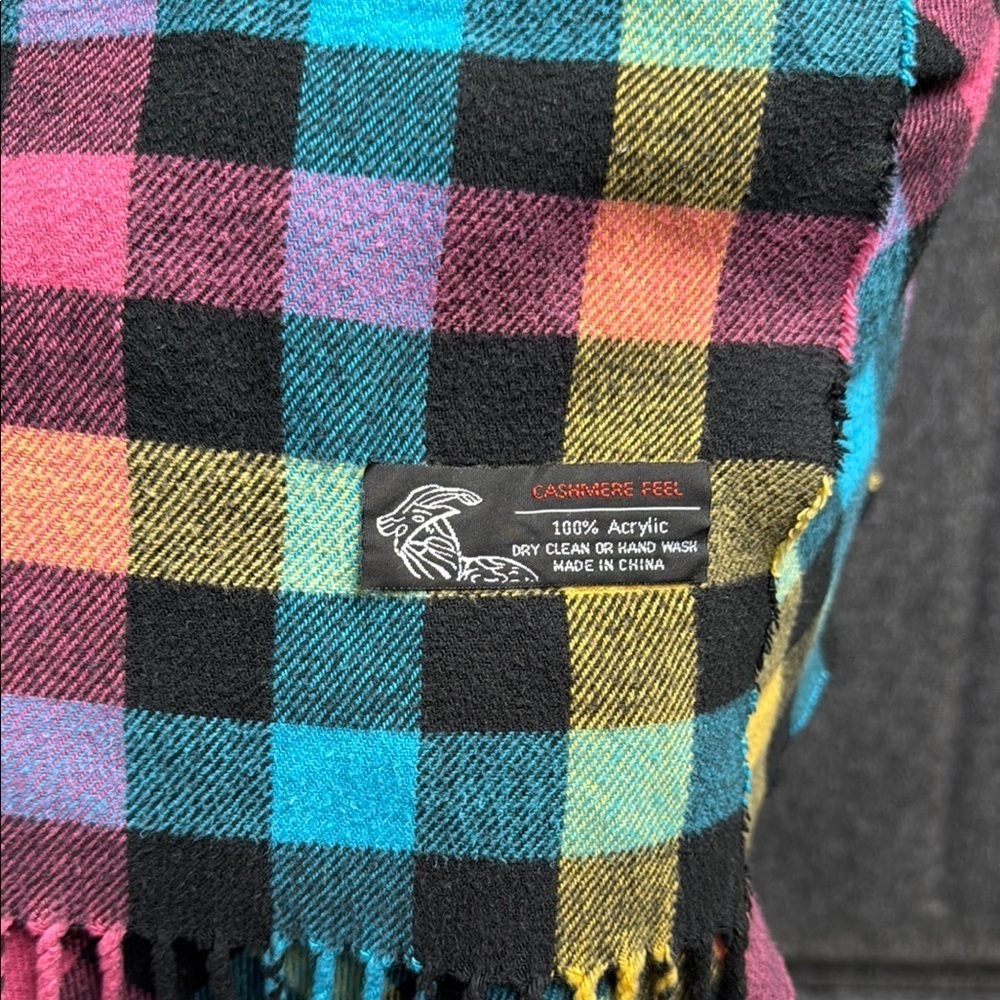 Cashmere Feel Colorful Plaid Fringe Scarf - Picture 2 of 6